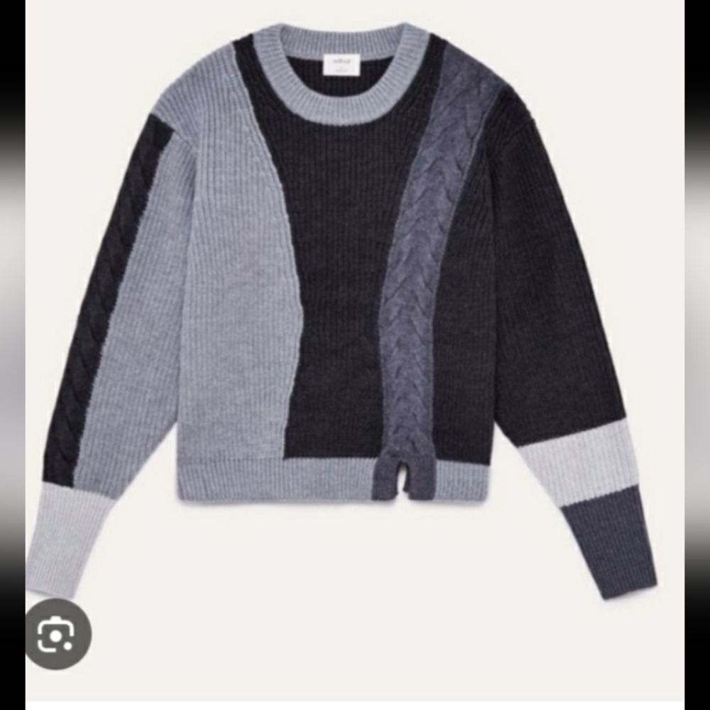 WILFRED LONELL COLOUR BLOCK 100% MERINO WOOL SWEATER GREY XS [Not Shrunk]